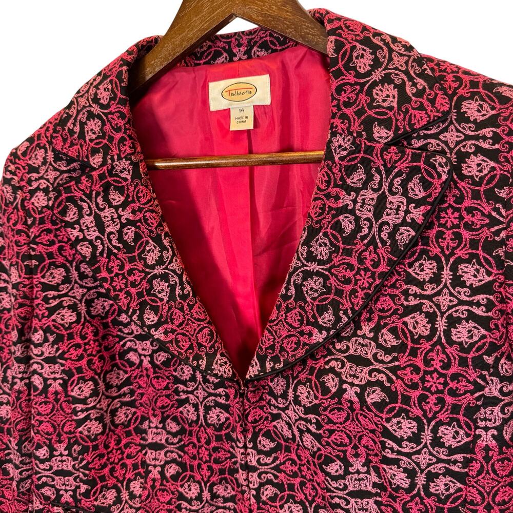 Talbots Women’s 14 Embroidered Blazer Pink Cotton Shell Suit Jacket Classic Work